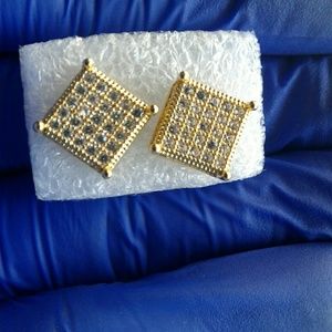 10k Square GOLD Iced Out DIAMOND Earrings.